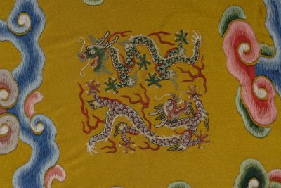 图片[3]-Bright Yellow Satin Embroidered Colorful Cloud Yellow Dragon Jacket Robe-China Archive